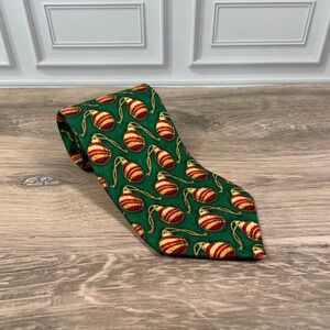 J Z Richards Nordstrom Mens Green Red Gold Holiday Christmas Ornament Silk Tie